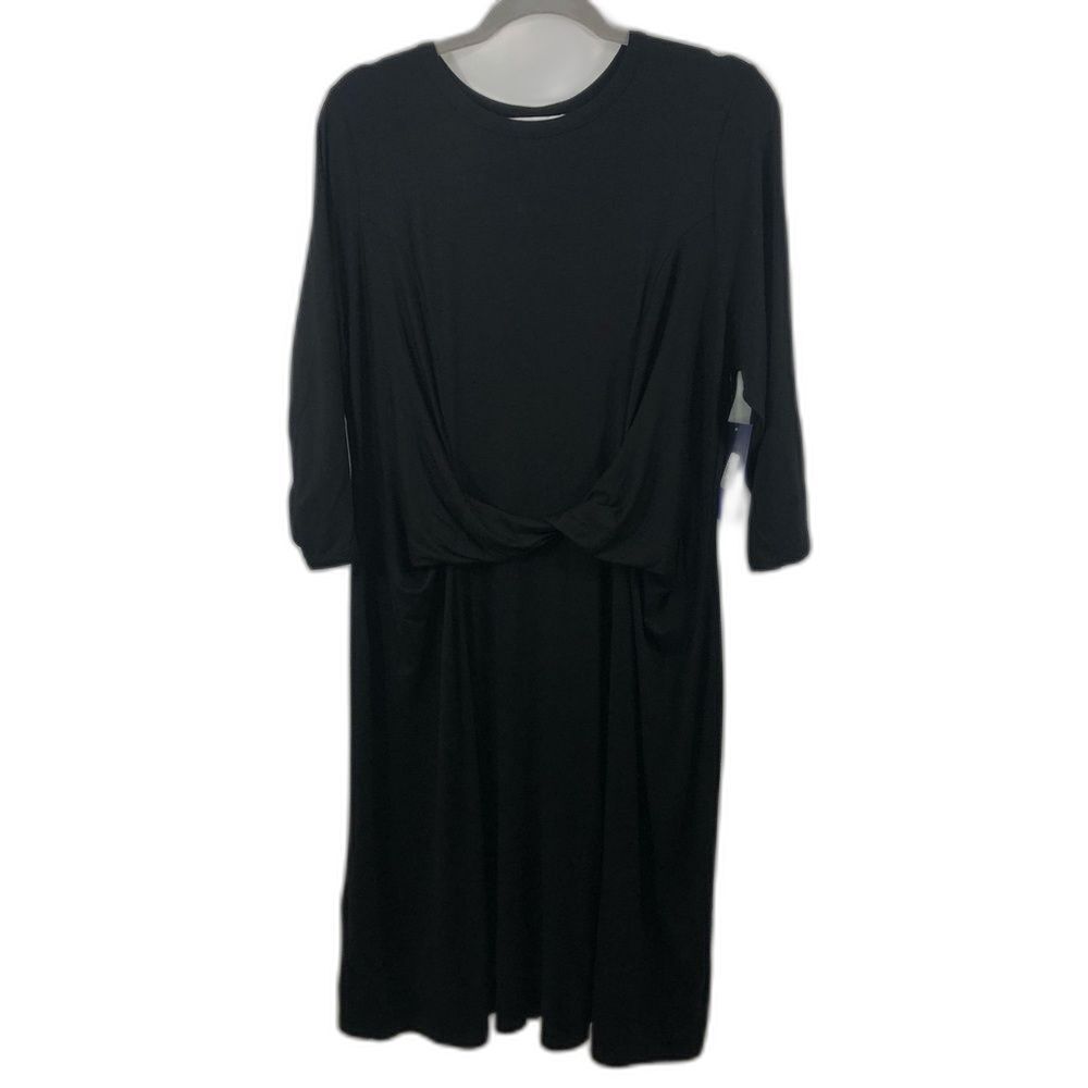 Meri Skye Black Knit Aiysha 3/4 sleeve dress size 1X Front Twist Waist Detail